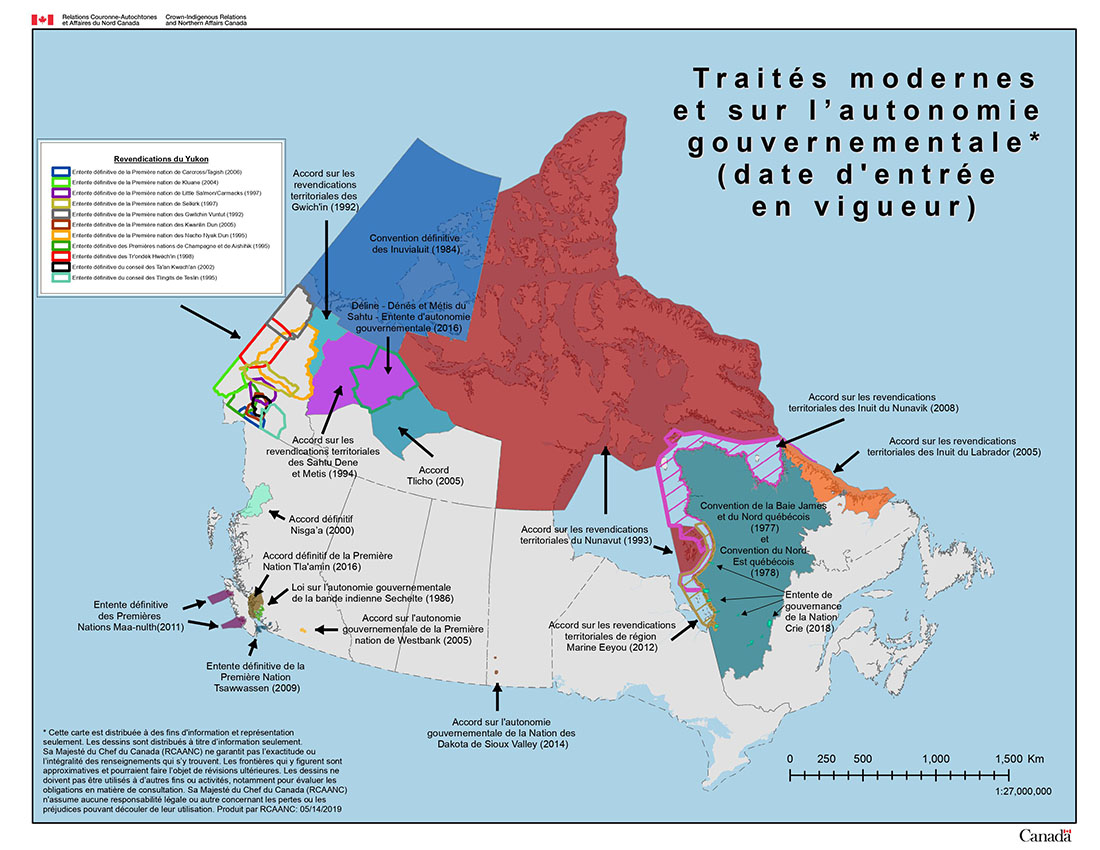 Figure 1&nbsp;: Carte des traités modernes et des ententes sur l'autonomie gouvernementale