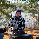 Xavier playing the drum.