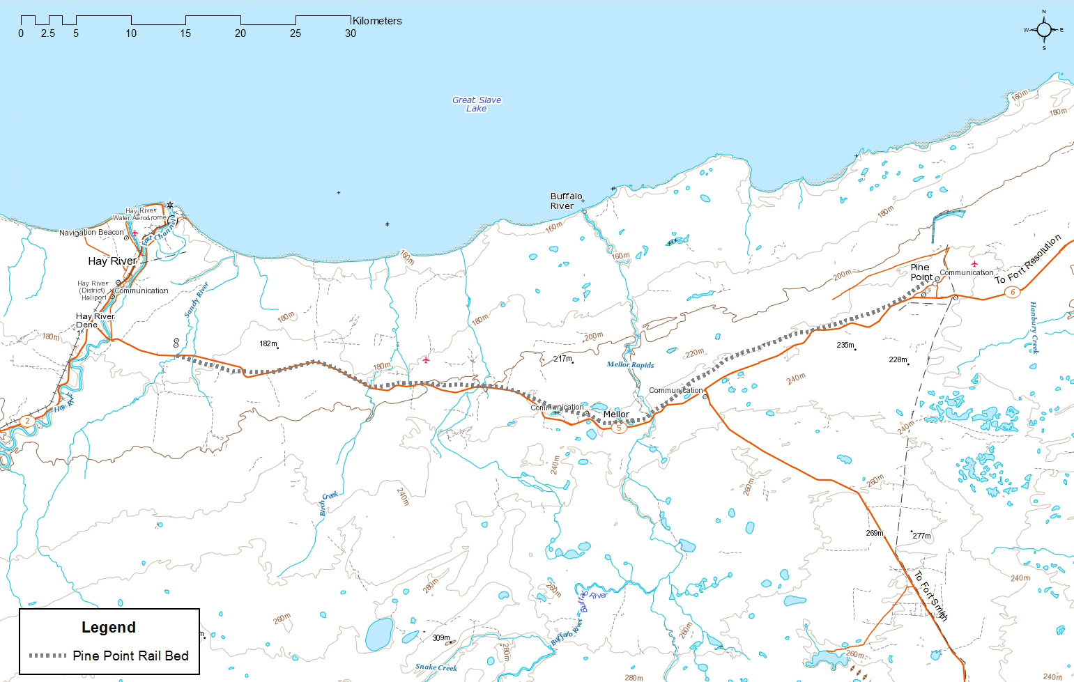 The railbed at the former Pine Point Mine