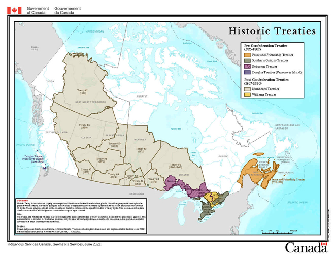 Map of pre-1975 Treaties of Canada