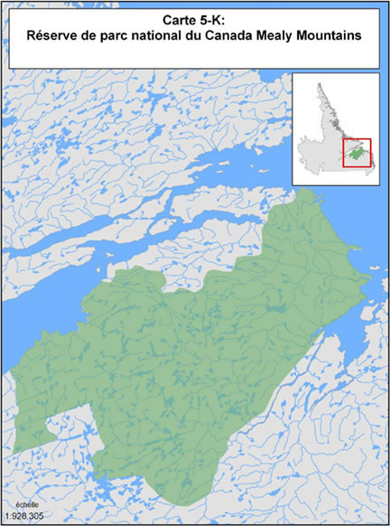 Carte 5-K : R&eacute;serve de parc national du Canada Mealy Mountains